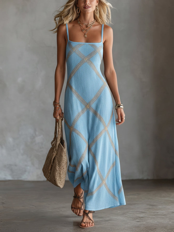 Giulia | Vestido Geométrico Azul y Rosa