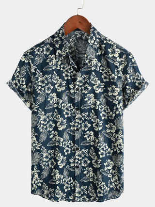 Camiseta de Algodón de Estilo Hawaiano con Mangas Cortas