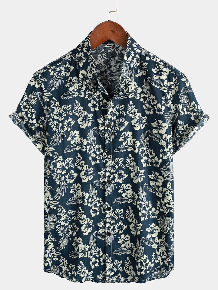 Camiseta de Algodón de Estilo Hawaiano con Mangas Cortas