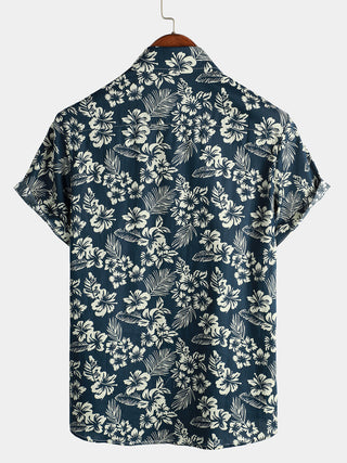 Camiseta de Algodón de Estilo Hawaiano con Mangas Cortas