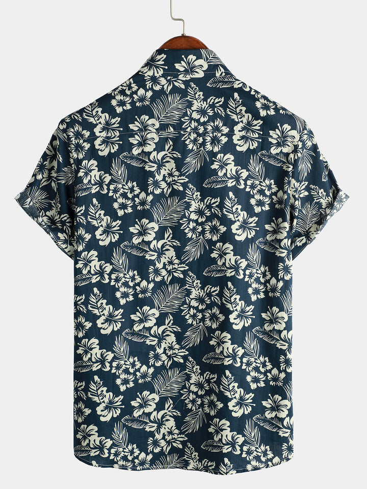 Camiseta de Algodón de Estilo Hawaiano con Mangas Cortas