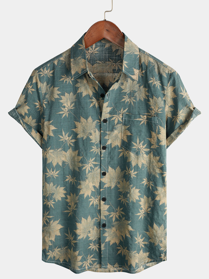 Camiseta de Algodón de Estilo Hawaiano con Mangas Cortas