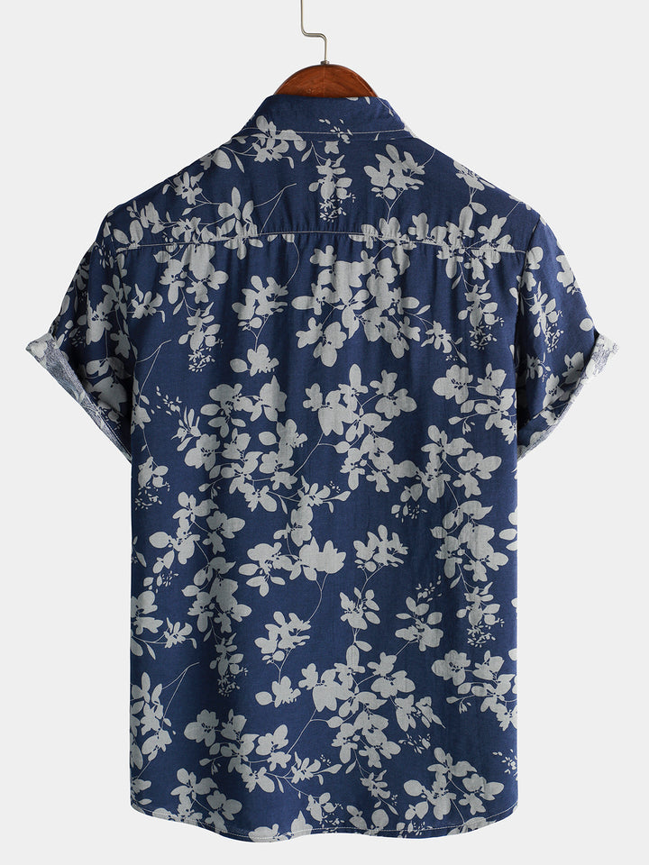 Camiseta de Algodón de Estilo Hawaiano con Mangas Cortas