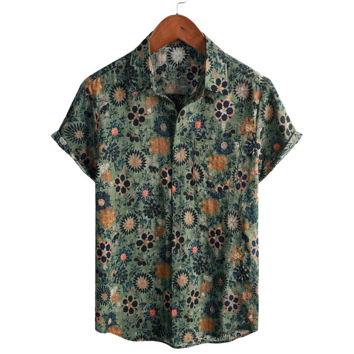 Camiseta de Algodón de Estilo Hawaiano con Mangas Cortas