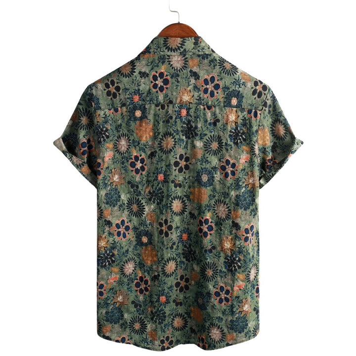 Camiseta de Algodón de Estilo Hawaiano con Mangas Cortas