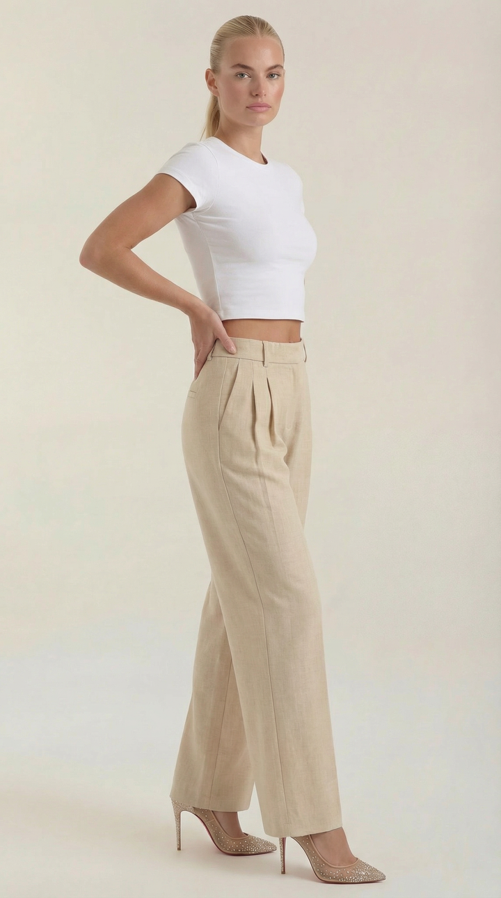 Courtney | Pantalón plisado de cintura alta
