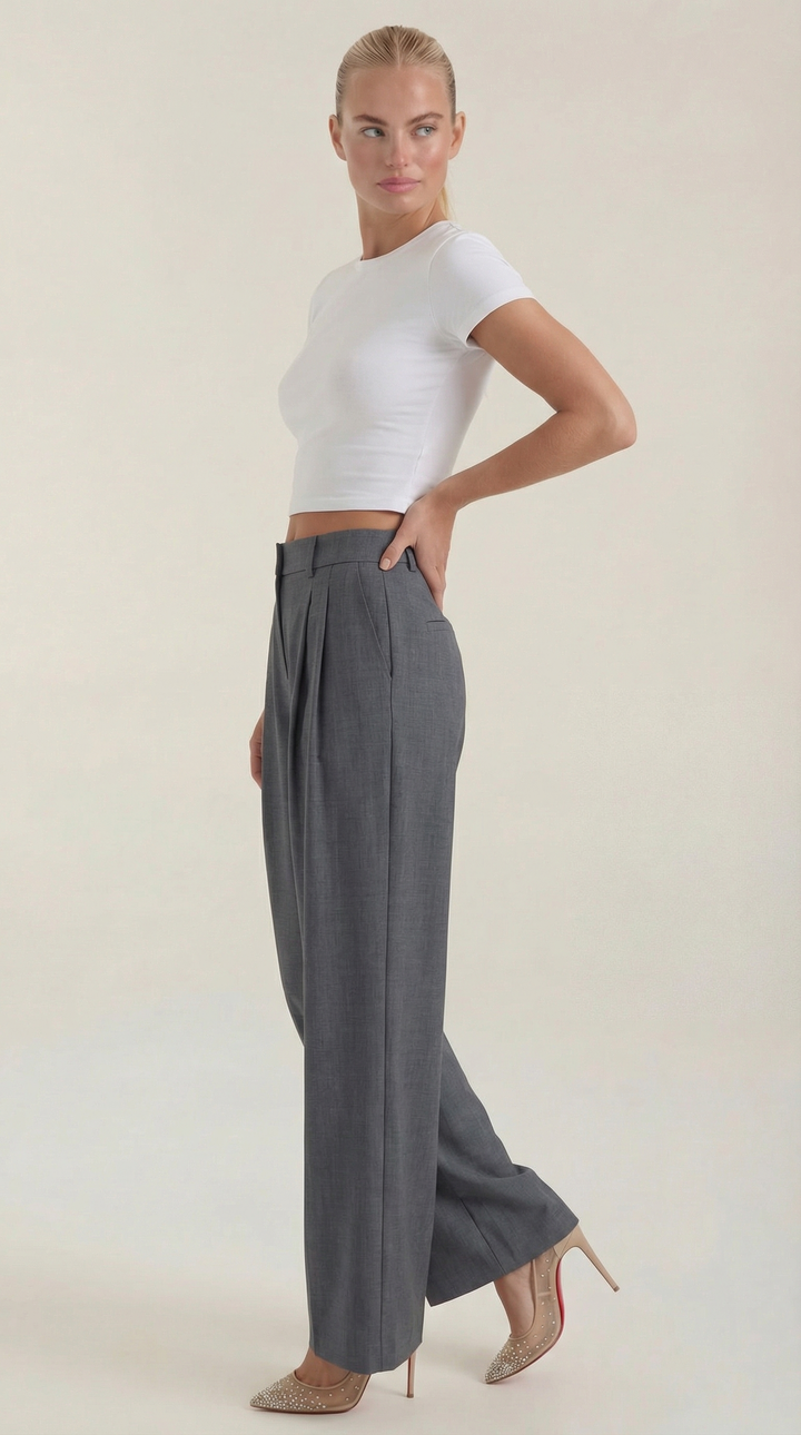 Courtney | Pantalón plisado de cintura alta